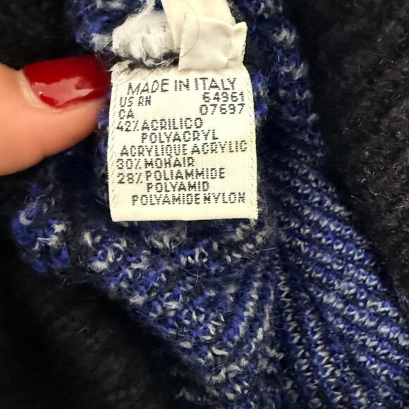 Vintage Benetton Italy Blue Nordic Mohair Blend Mockneck Sweater, Size L - Picture 8 of 9